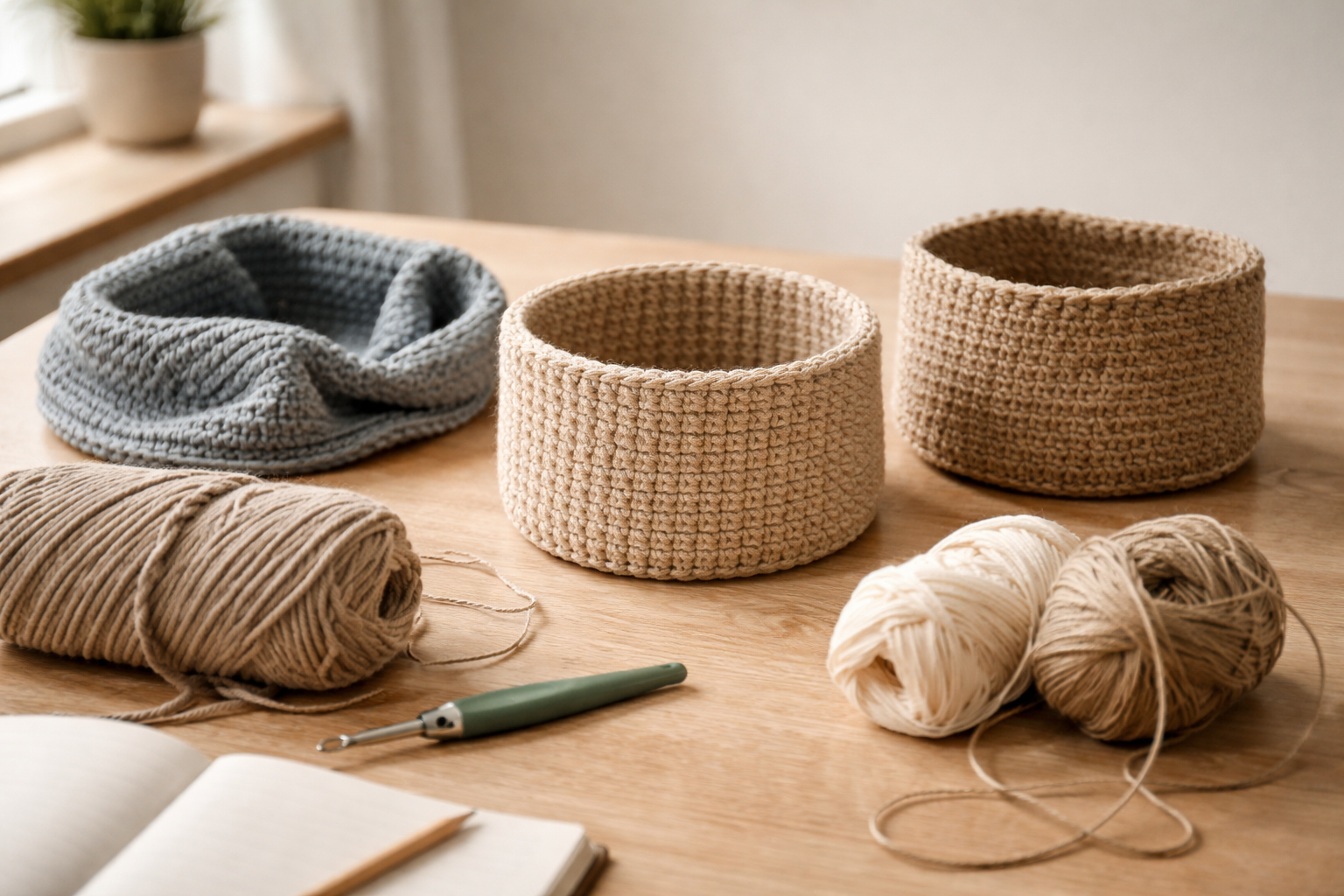 Hæklet kurv uden slask: sådan vælger du garnet der holder formen