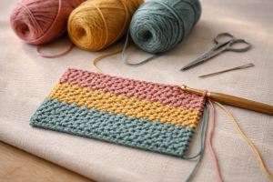 Vævehækling i 3 farver - sådan hækler du linen stitch med flotte farveskift