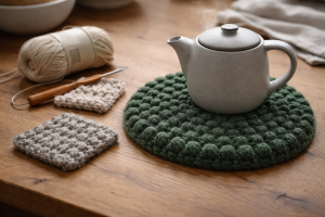 Bobble stitch bordskåner: hækleopskrift, garnvalg og varmeisolering